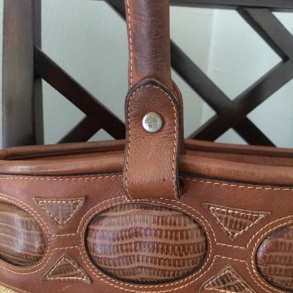 KRIZIA tan leather and beige canvas large bag - Picture 6 of 8